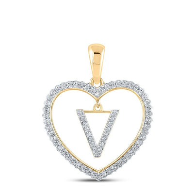 10k Yellow Gold 1.81g 0.24CTW Natural Diamond Initial "V" Pendant Heart Charm - Elite Jewelers - Charms & Pendants