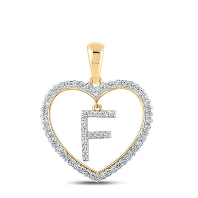 10k Yellow Gold 1.83g 0.25CTW Natural Diamond Initial "F" Pendant Heart Charm - Elite Jewelers - Charms & Pendants
