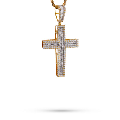10K Yellow Gold 1.85CT Baguette Natural Diamond Cross Pendant Men Women Charm - Elite Jewelers-Charms & Pendants