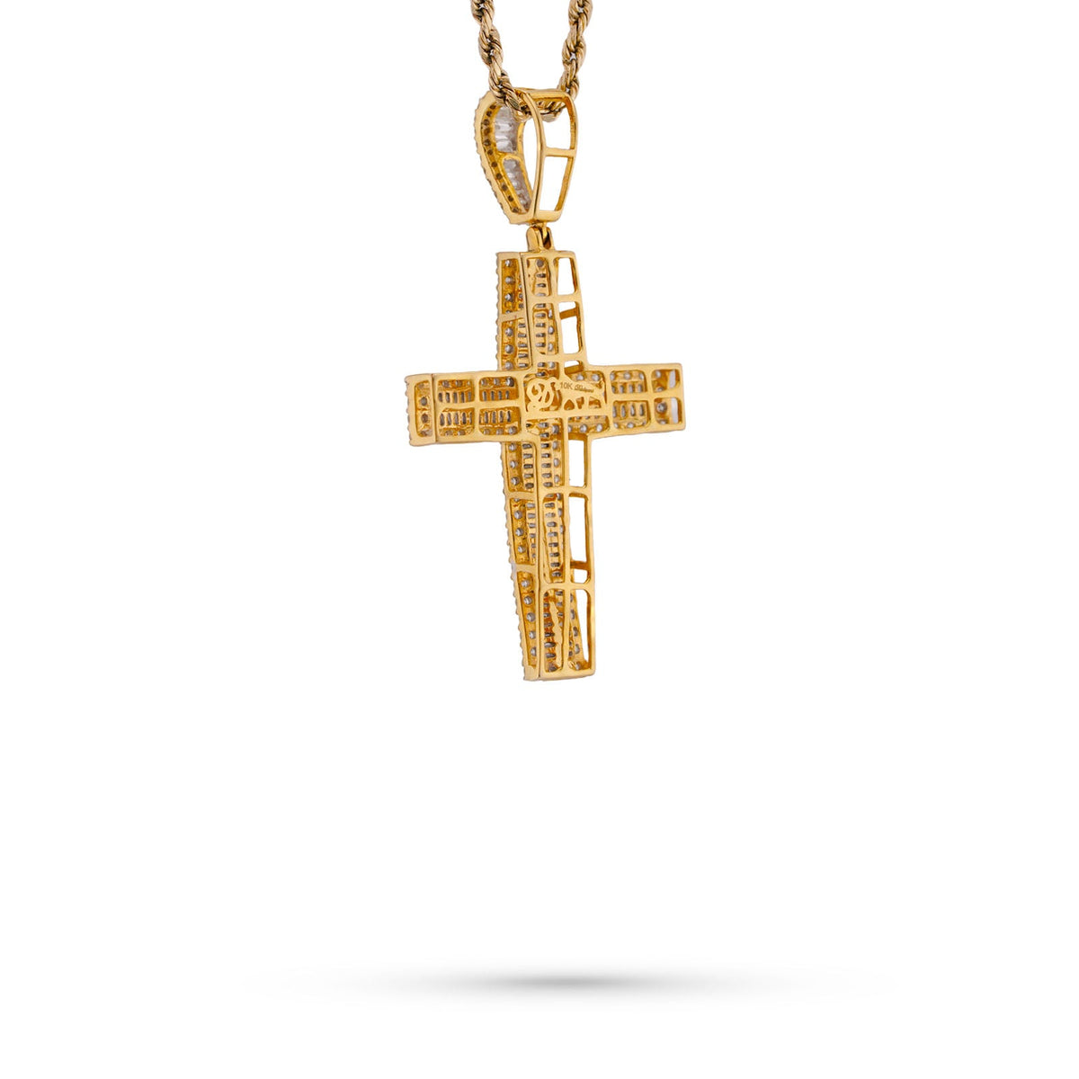 10K Yellow Gold 1.85CT Baguette Natural Diamond Cross Pendant Men Women Charm - Elite Jewelers-Charms & Pendants