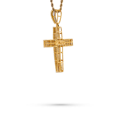 10K Yellow Gold 1.85CT Baguette Natural Diamond Cross Pendant Men Women Charm - Elite Jewelers-Charms & Pendants
