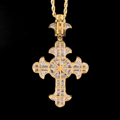 10k Yellow Gold 1.85CT Round/Baguette Diamond Cross w/ Jesus Pendant 10.8g Charm - Elite Jewelers - Charms & Pendants