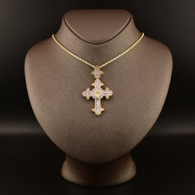 10k Yellow Gold 1.85CT Round/Baguette Diamond Cross w/ Jesus Pendant 10.8g Charm - Elite Jewelers - Charms & Pendants