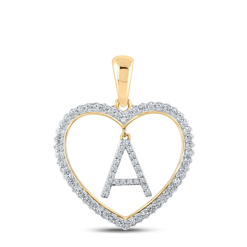 10k Yellow Gold 1.85g 0.26CTW Natural Diamond Initial "A" Pendant Heart Charm - Elite Jewelers - Charms & Pendants