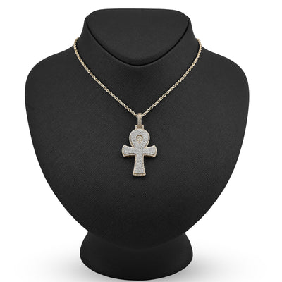 10K Yellow Gold 1.86 CT Natural Diamond 1.95" Egyptian Ankh Pendant Men Women Charm 7.9 g - Elite Jewelers - Charms & Pendants