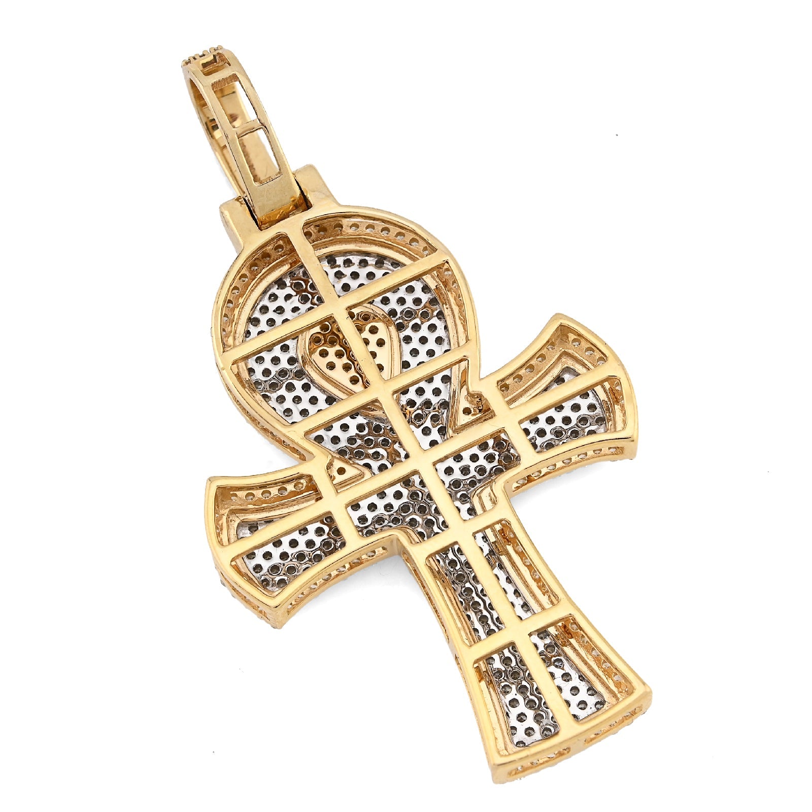 10K Yellow Gold 1.86 CT Natural Diamond 1.95" Egyptian Ankh Pendant Men Women Charm 7.9 g - Elite Jewelers - Charms & Pendants
