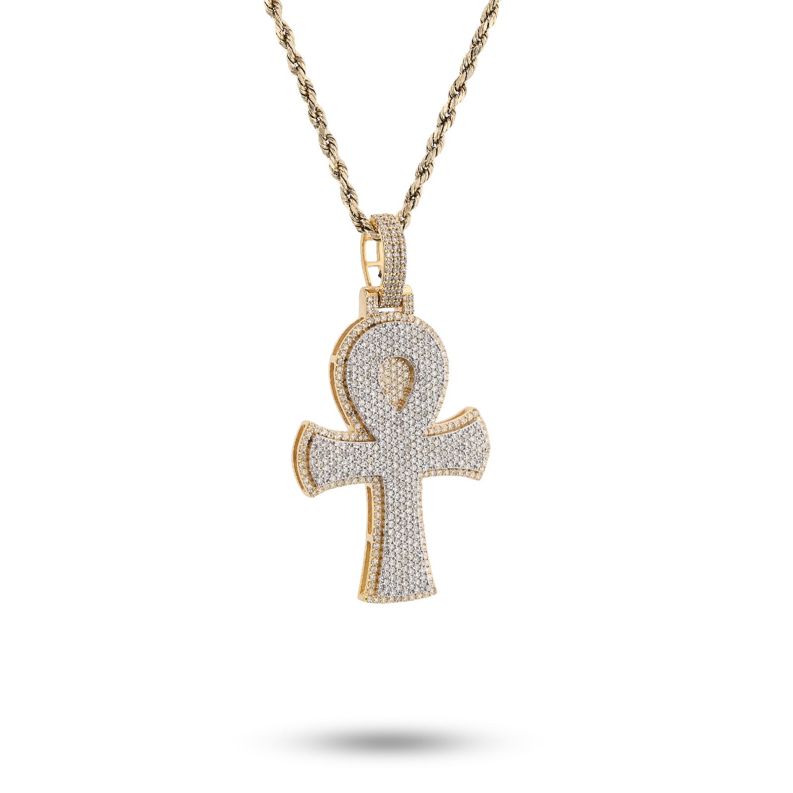 10K Yellow Gold 1.86 CT Natural Diamond 1.95" Egyptian Ankh Pendant Men Women Charm 7.9 g - Elite Jewelers - Charms & Pendants