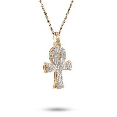 10K Yellow Gold 1.86 CT Natural Diamond 1.95" Egyptian Ankh Pendant Men Women Charm 7.9 g - Elite Jewelers - Charms & Pendants