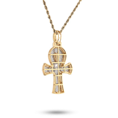 10K Yellow Gold 1.86 CT Natural Diamond 1.95" Egyptian Ankh Pendant Men Women Charm 7.9 g - Elite Jewelers - Charms & Pendants