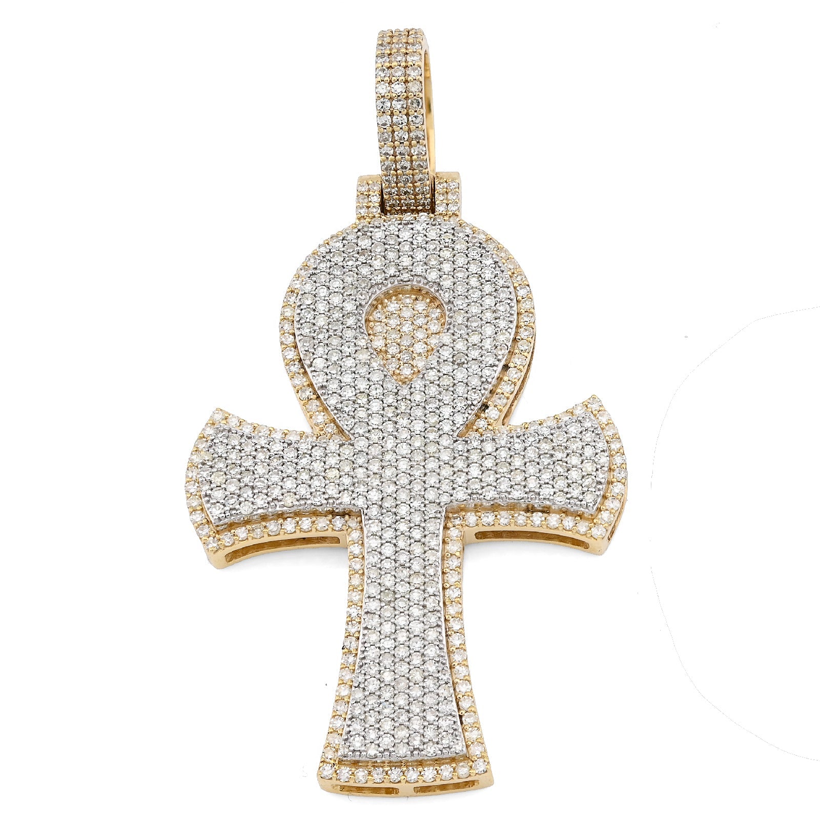 10K Yellow Gold 1.86 CT Natural Diamond 1.95" Egyptian Ankh Pendant Men Women Charm 7.9 g - Elite Jewelers - Charms & Pendants