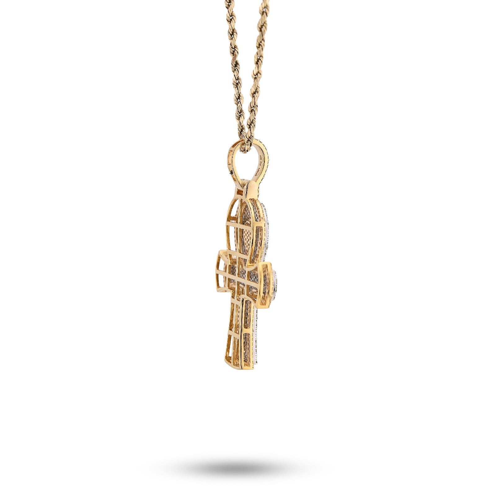 10K Yellow Gold 1.86 CT Natural Diamond 1.95" Egyptian Ankh Pendant Men Women Charm 7.9 g - Elite Jewelers - Charms & Pendants