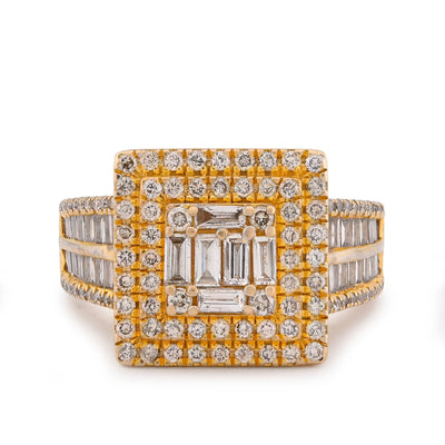 10K Yellow Gold 1.86CT Natural Diamond Square Halo Baguette Cenntre Women Ring - Elite Jewelers-Rings