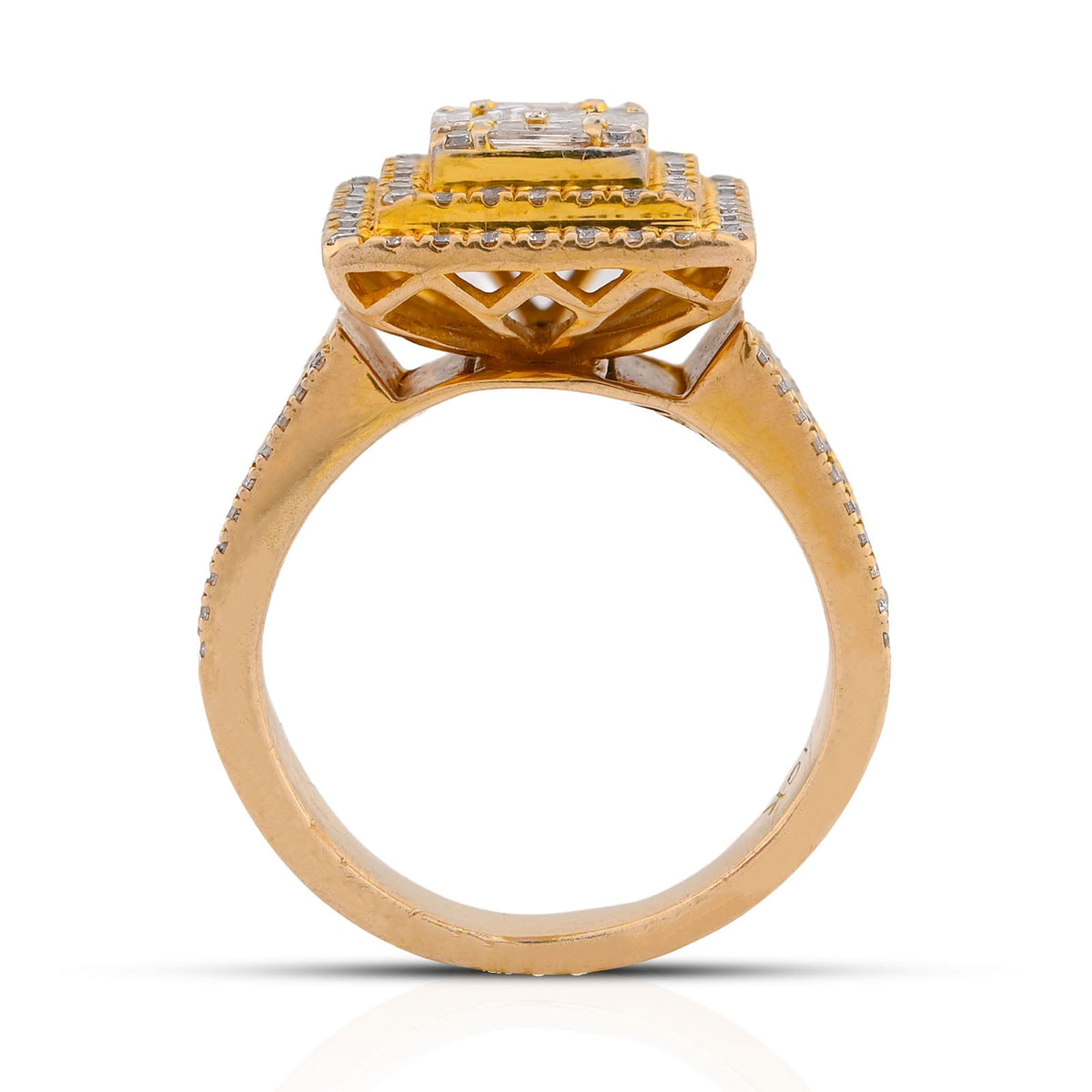 10K Yellow Gold 1.86CT Natural Diamond Square Halo Baguette Cenntre Women Ring - Elite Jewelers-Rings