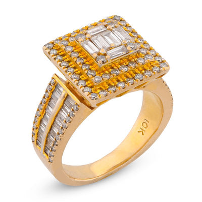 10K Yellow Gold 1.86CT Natural Diamond Square Halo Baguette Cenntre Women Ring - Elite Jewelers-Rings