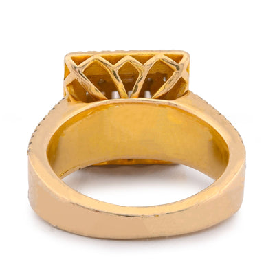 10K Yellow Gold 1.86CT Natural Diamond Square Halo Baguette Cenntre Women Ring - Elite Jewelers-Rings