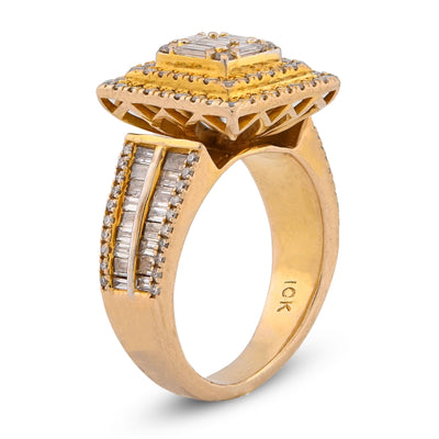 10K Yellow Gold 1.86CT Natural Diamond Square Halo Baguette Cenntre Women Ring - Elite Jewelers-Rings