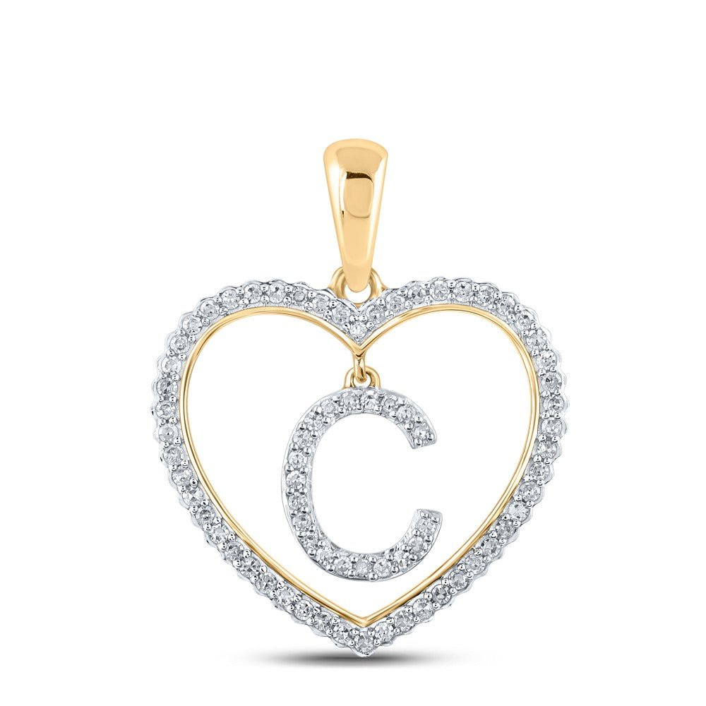 10k Yellow Gold 1.86g 0.27CTW Natural Diamond Initial "C" Pendant Heart Charm - Elite Jewelers - Charms & Pendants