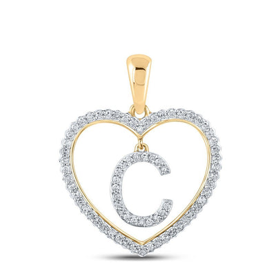 10k Yellow Gold 1.86g 0.27CTW Natural Diamond Initial "C" Pendant Heart Charm - Elite Jewelers - Charms & Pendants