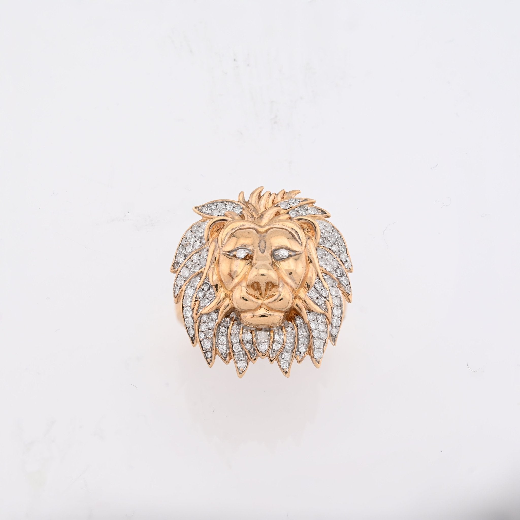 10K Yellow Gold 1.87CT Natural Diamond Lion Head Men Pinky Ring - Elite Jewelers - Rings