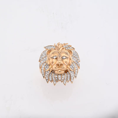 10K Yellow Gold 1.87CT Natural Diamond Lion Head Men Pinky Ring - Elite Jewelers - Rings