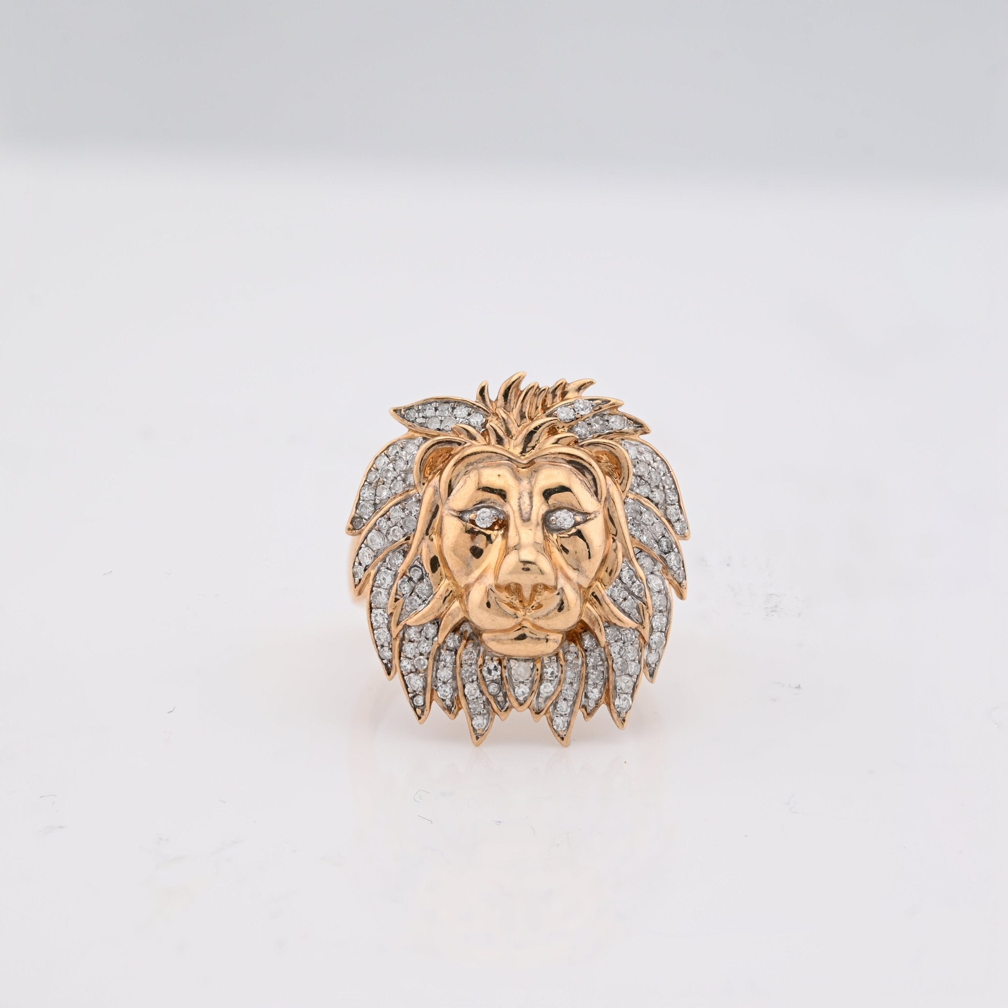 10K Yellow Gold 1.87CT Natural Diamond Lion Head Men Pinky Ring - Elite Jewelers - Rings