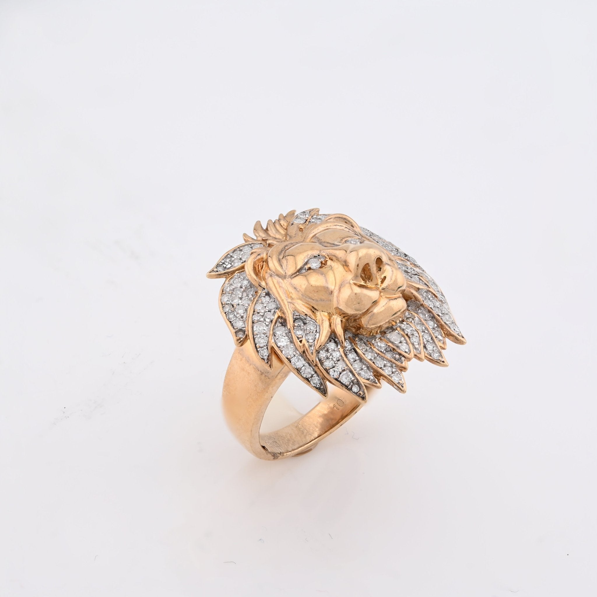 10K Yellow Gold 1.87CT Natural Diamond Lion Head Men Pinky Ring - Elite Jewelers - Rings