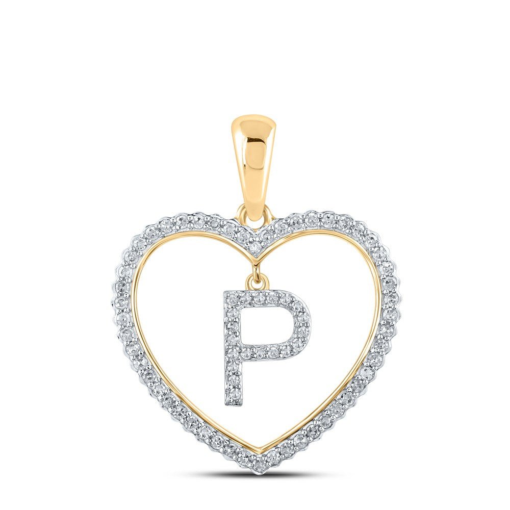 10k Yellow Gold 1.88g 0.28CTW Natural Diamond Initial "P" Pendant Heart Charm - Elite Jewelers - Charms & Pendants