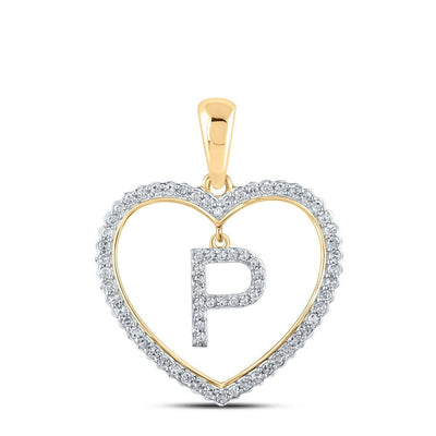 10k Yellow Gold 1.88g 0.28CTW Natural Diamond Initial "P" Pendant Heart Charm - Elite Jewelers - Charms & Pendants