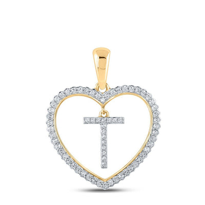 10k Yellow Gold 1.89g 0.25CTW Natural Diamond Initial "T" Pendant Heart Charm - Elite Jewelers - Charms & Pendants