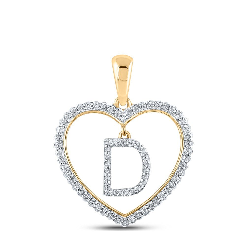 10k Yellow Gold 1.89g 0.27CTW Natural Diamond Initial "D" Pendant Heart Charm - Elite Jewelers - Charms & Pendants
