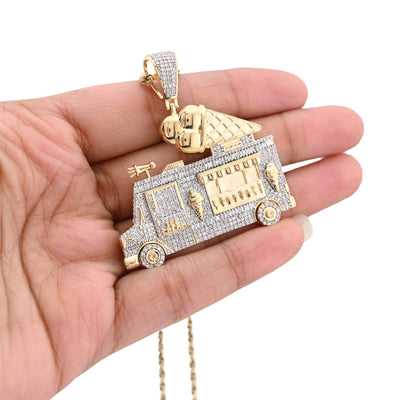 10K Yellow Gold 1.8CT Natural Diamond "Ice Cream" Truck Men Charm 16g Pendant - Elite Jewelers - Charms & Pendants