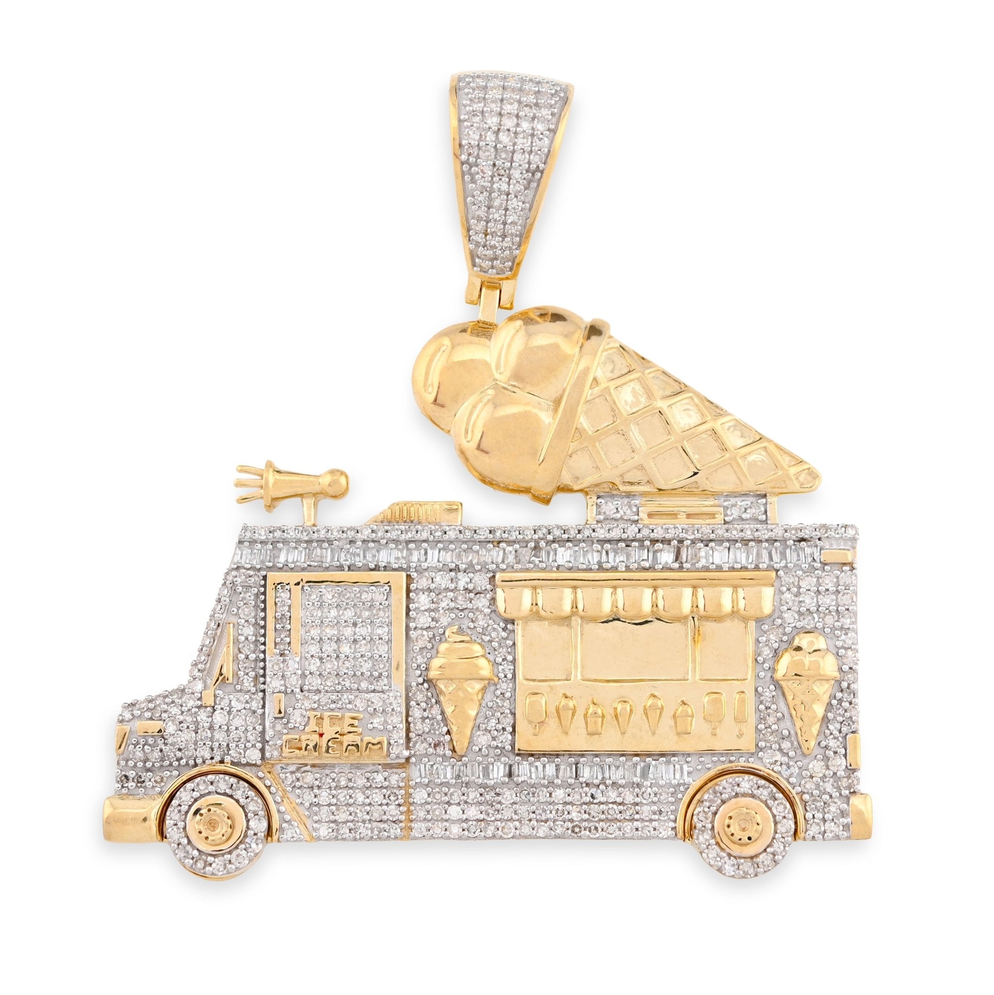 10K Yellow Gold 1.8CT Natural Diamond "Ice Cream" Truck Men Charm 16g Pendant - Elite Jewelers - Charms & Pendants