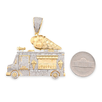 10K Yellow Gold 1.8CT Natural Diamond "Ice Cream" Truck Men Charm 16g Pendant - Elite Jewelers - Charms & Pendants