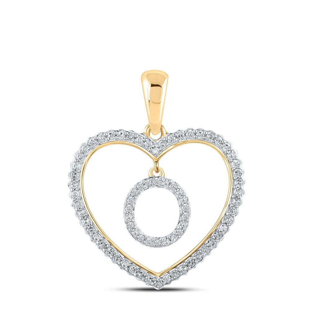 10k Yellow Gold 1.91g 0.25CTW Natural Diamond Initial "O" Pendant Heart Charm - Elite Jewelers - Charms & Pendants