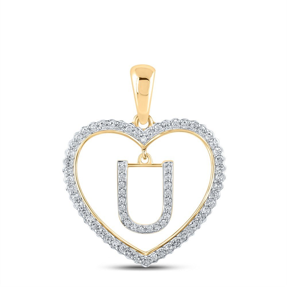 10k Yellow Gold 1.91g 0.25CTW Natural Diamond Initial "U" Pendant Heart Charm - Elite Jewelers - Charms & Pendants