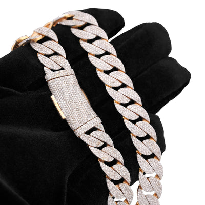 10K Yellow Gold 19.87CT Natural Diamond Cuban Link Chain 12MM 22" Men Necklace - Elite Jewelers-Necklaces