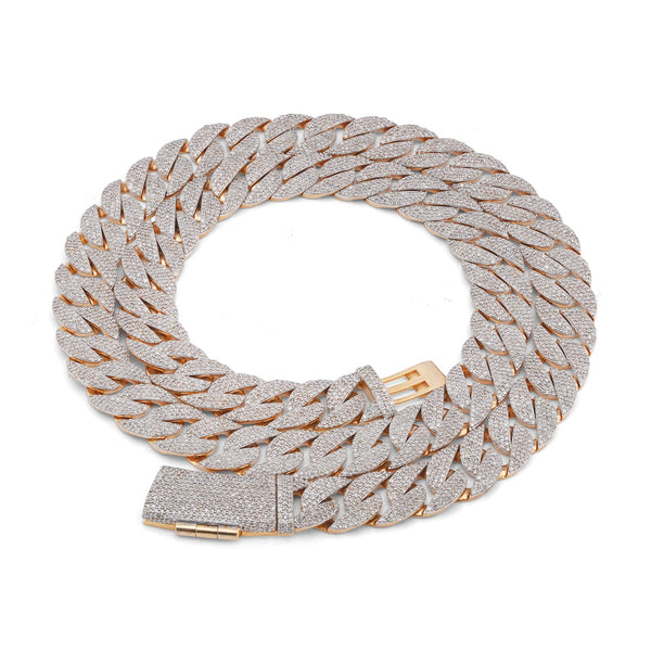 10K Yellow Gold 19.87CT Natural Diamond Cuban Link Chain 12MM 22" Men Necklace - Elite Jewelers-Necklaces