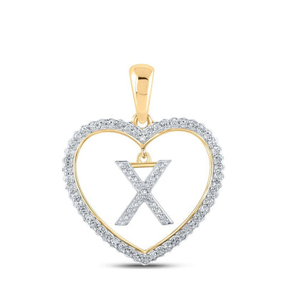 10k Yellow Gold 1.9g 0.24CTW Natural Diamond Initial "X" Pendant Heart Charm - Elite Jewelers - Charms & Pendants