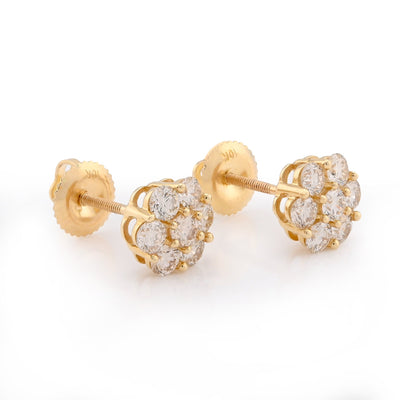 10K Yellow Gold 1CT Natural Diamond 7 Stone Flower Studs Men Women Earrings - Elite Jewelers - Earrings