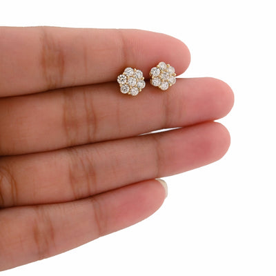 10K Yellow Gold 1CT Natural Diamond 7 Stone Flower Studs Men Women Earrings - Elite Jewelers - Earrings