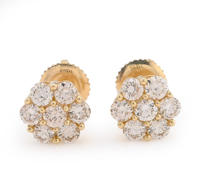10K Yellow Gold 1CT Natural Diamond 7 Stone Flower Studs Men Women Earrings - Elite Jewelers - Earrings