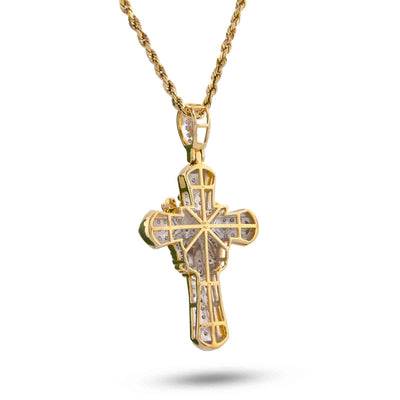10K Yellow Gold 1CT Natural Diamond Cross Pendant Lion Face w/ Crown Centre Men Pendant - Elite Jewelers-Charms & Pendants
