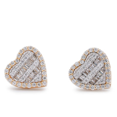 10K Yellow Gold 1CT Natural Diamond Heart Shape Halo Women Earrings - Elite Jewelers-Earrings
