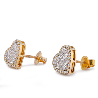10K Yellow Gold 1CT Natural Diamond Heart Shape Halo Women Earrings - Elite Jewelers-Earrings