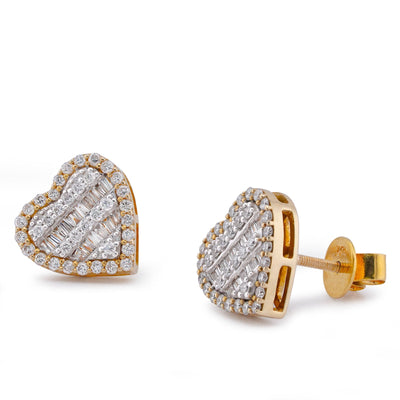 10K Yellow Gold 1CT Natural Diamond Heart Shape Halo Women Earrings - Elite Jewelers-Earrings
