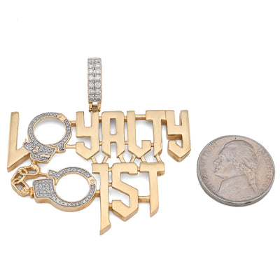 10K Yellow Gold 1CT Natural Round Diamond "Loyalty First" Men Custom Charm 2" Pendnat - Elite Jewelers - Charms & Pendants
