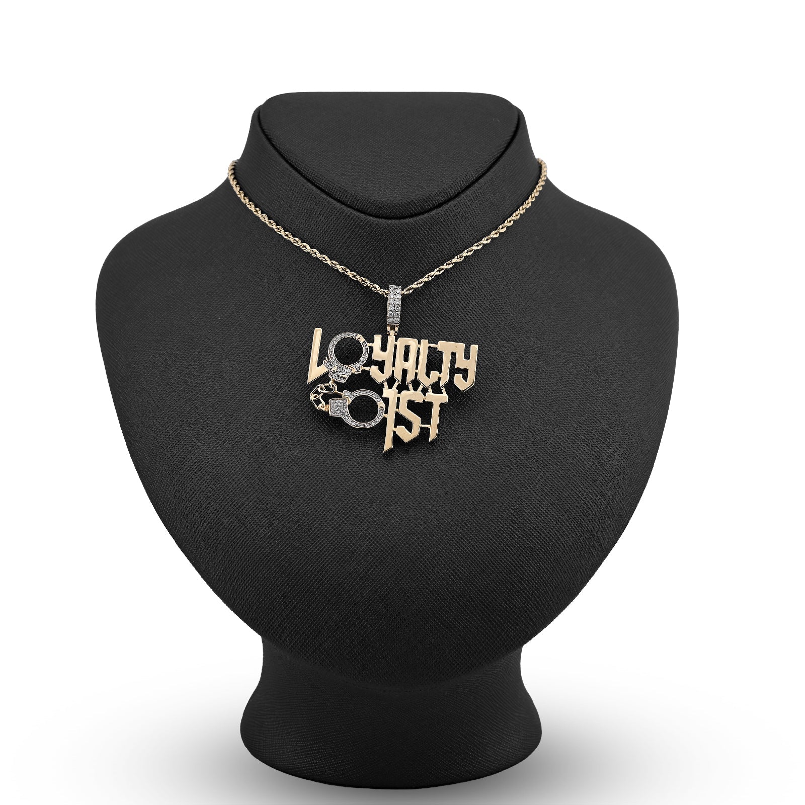 10K Yellow Gold 1CT Natural Round Diamond "Loyalty First" Men Custom Charm 2" Pendnat - Elite Jewelers - Charms & Pendants