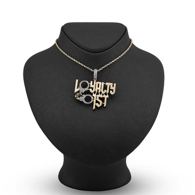 10K Yellow Gold 1CT Natural Round Diamond "Loyalty First" Men Custom Charm 2" Pendnat - Elite Jewelers - Charms & Pendants