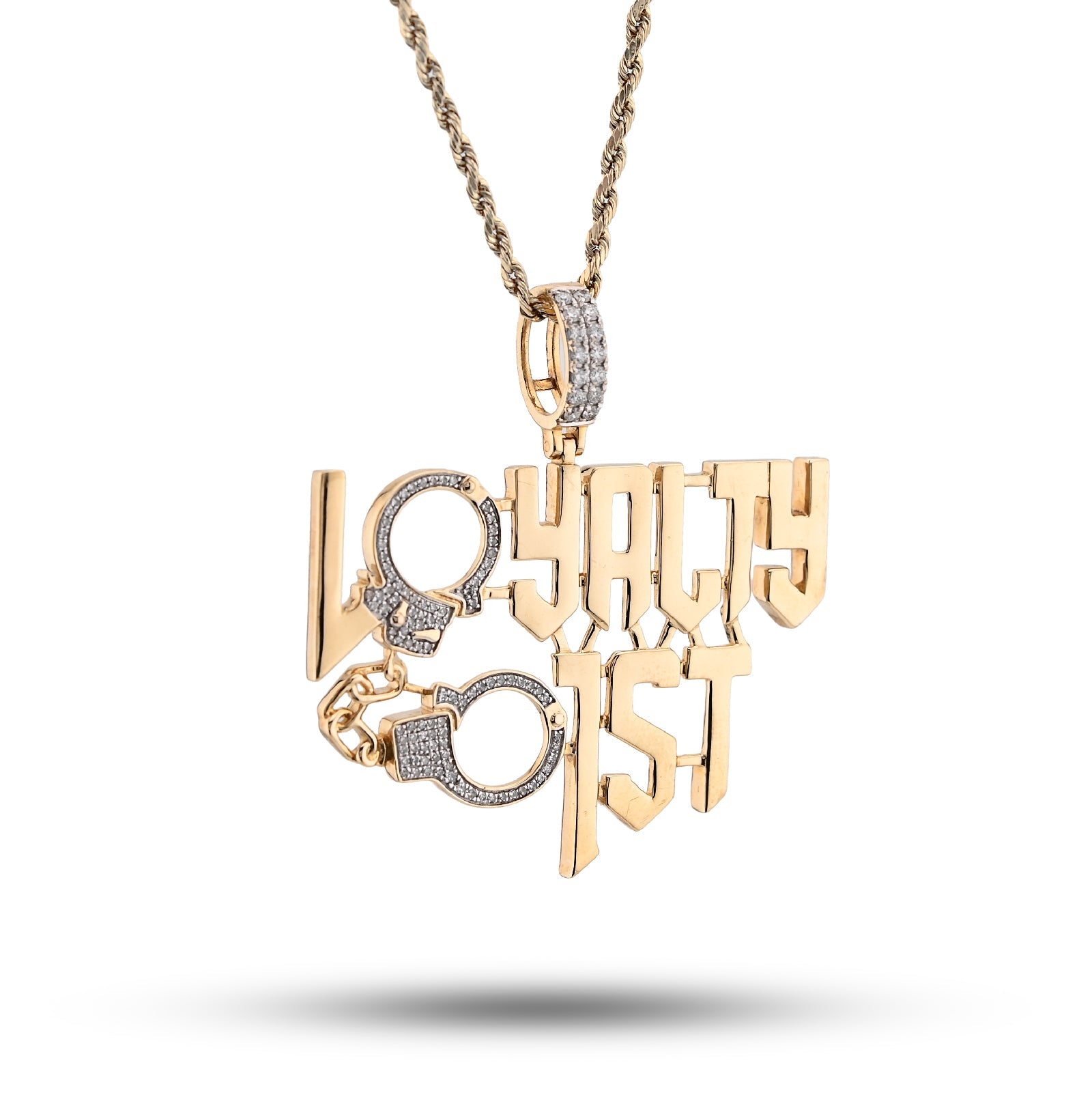 10K Yellow Gold 1CT Natural Round Diamond "Loyalty First" Men Custom Charm 2" Pendnat - Elite Jewelers - Charms & Pendants