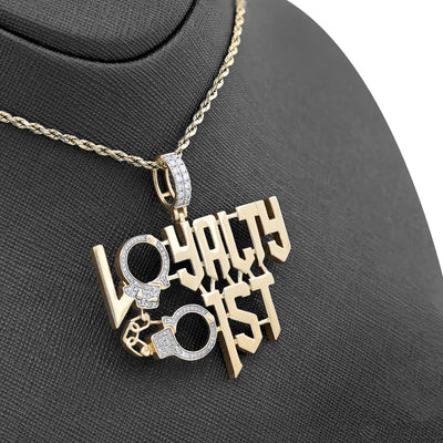 10K Yellow Gold 1CT Natural Round Diamond "Loyalty First" Men Custom Charm 2" Pendnat - Elite Jewelers - Charms & Pendants